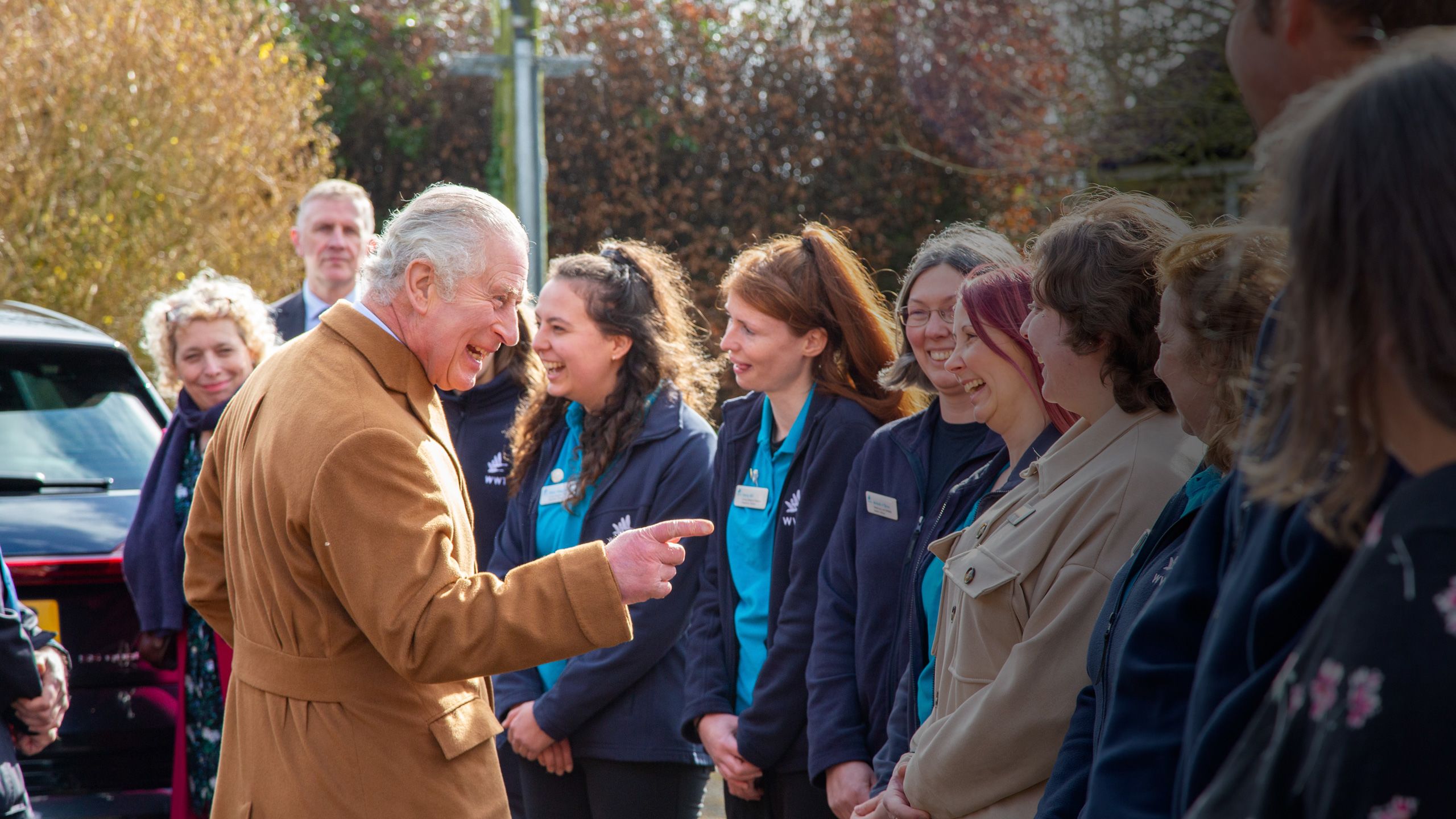 HRH The former Prince of Wales greeting WWT staff and volunteers